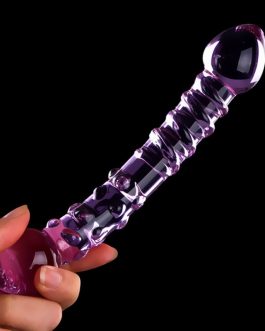 Double Ended Crystal Purple Pyrex Glass Dildo, Artificial Penis Granule and Spiral G Spot Simulator Adult Sex Toys for Woman