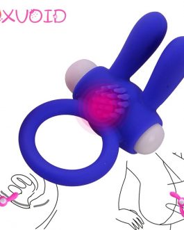 EXVOID Elastic Rabbit Penis Vibrator Ring Delay Ejacualtion Sex Toys for Men Silicone Cock Vibrating Ring Clitoris Stimulate