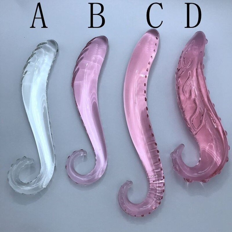 Hippocampus-Shape-G-Shape-Pyrex-Glass-Crystal-Dildo-with-Spot-Beads-Fake-Penis-Anal-Butt-Plug