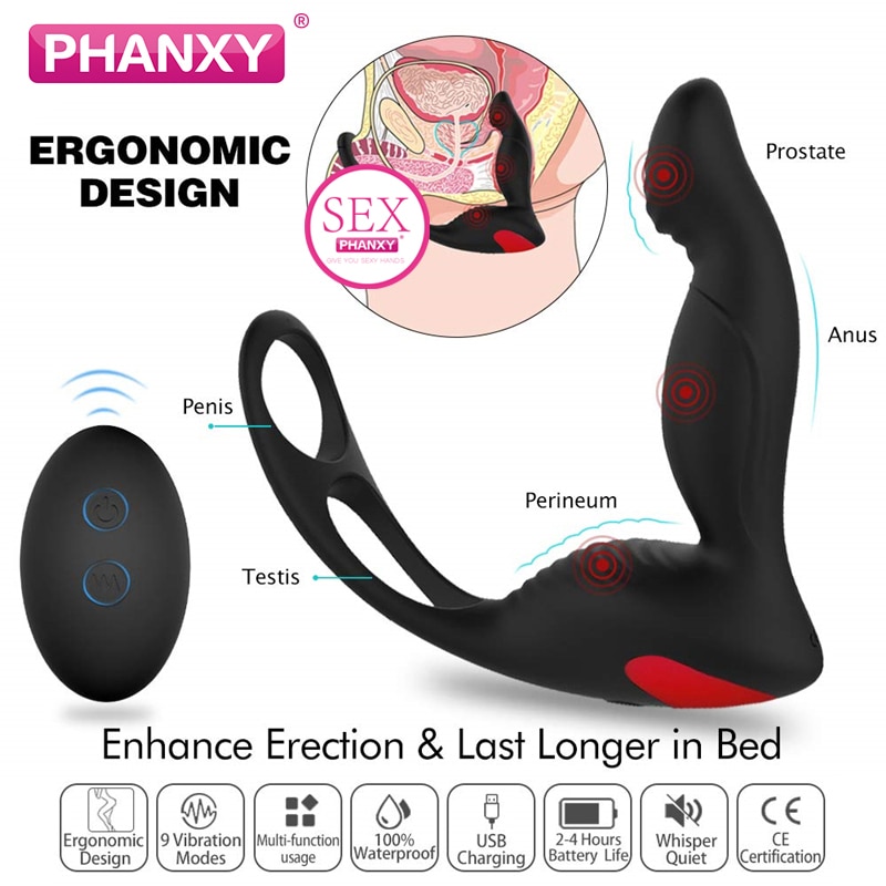 PHANXY-Male-Prostate-Massage-Vibrator-Anal-Plug-Silicone-Waterproof-Massager-Stimulator-Butt-Delay-Ejaculation-Ring-Toy